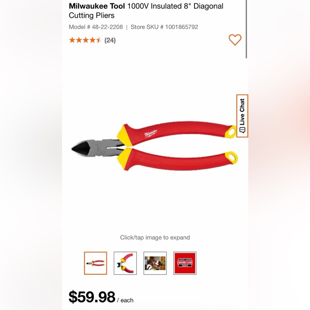 Milwaukee Tool 1000V Insulated 8" Diagonal Cutting Pliers